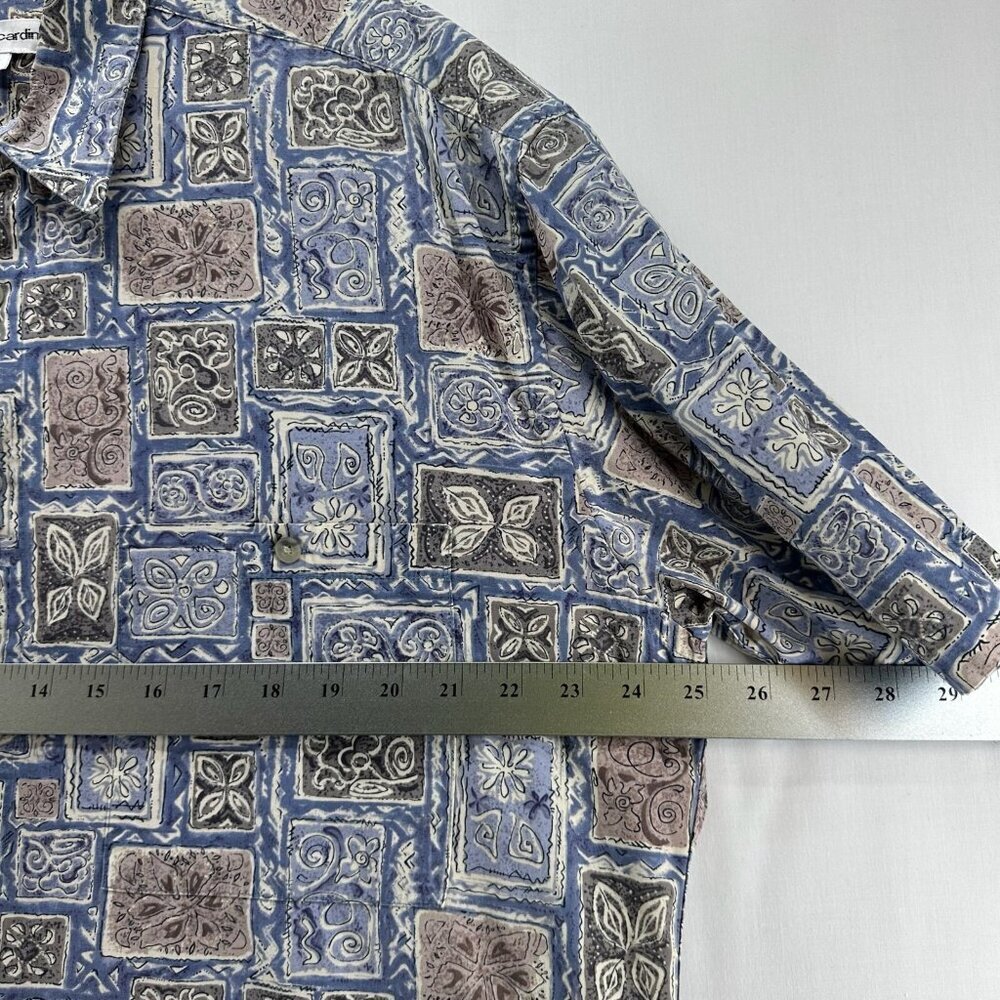 Pierre Cardin Shirt Mens Sz L Tropical Camp Geometric Button Down Cotton Blue - Picture 7 of 10